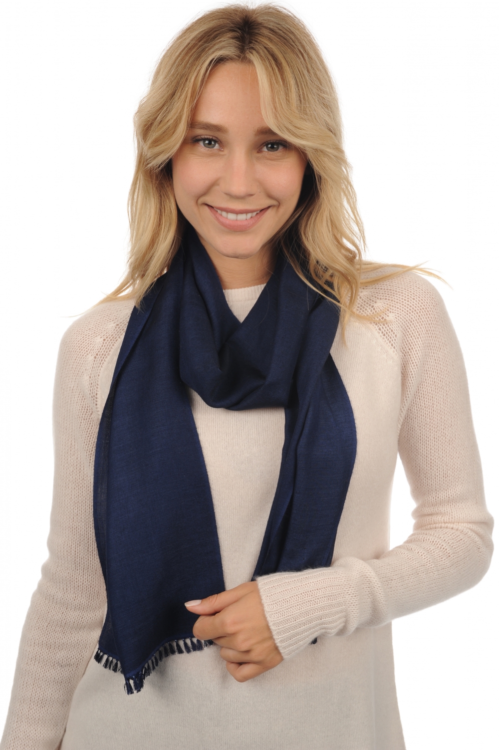 Cashmere & Silk accessories scarf mufflers scarva dark navy 170x25cm